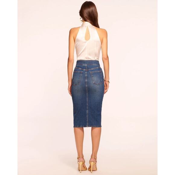 Ramy Brook Women's Karter High Waisted Denim Skirt Snap Up Front Stretch 25 XS - Picture 2 of 15